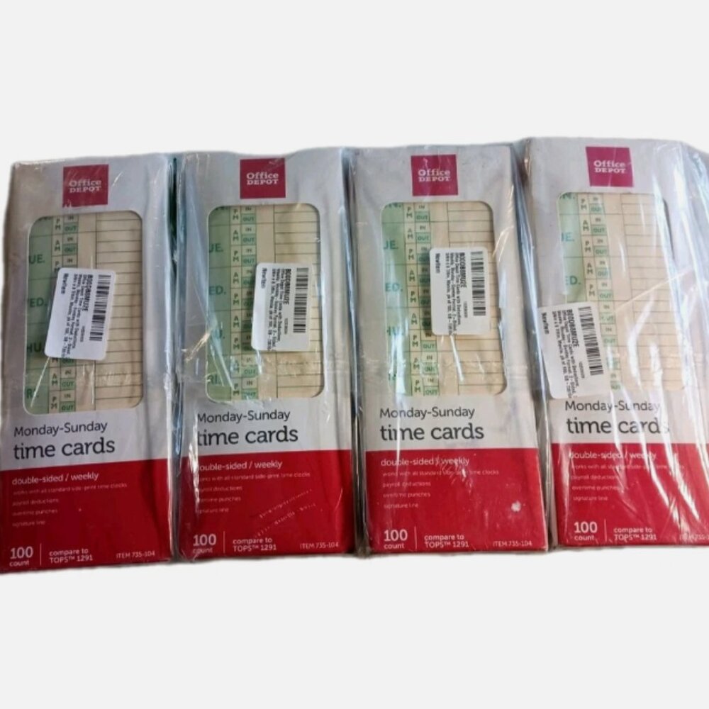 4 Boxes of 100 Office Depot TOPS 1291 Time Cards Weekly 2-Sided Manila 400 Total - Picture 2 of 8